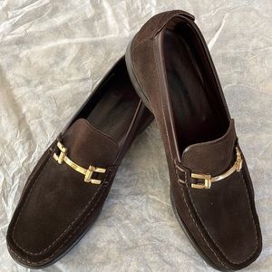 Salvatore Ferragamo Brown Suede with gold trim buckle